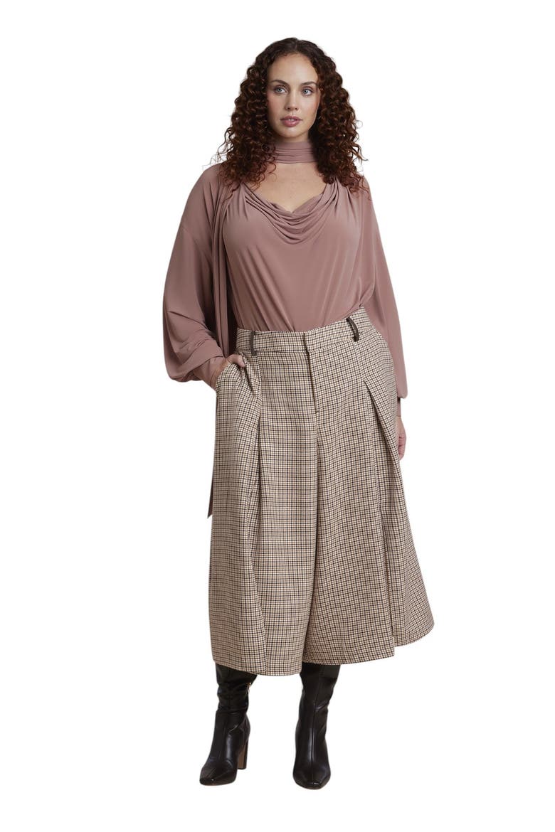 Plunging Scarf Neck Top (plus), Alternate, color, BURLWOOD