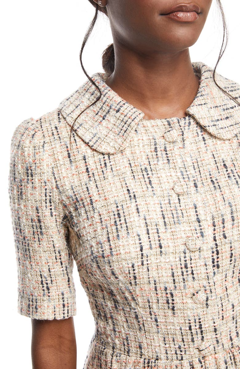Gal Meets Glam Collection Paige Cutaway Collar Tweed Dress, Alternate, color,
