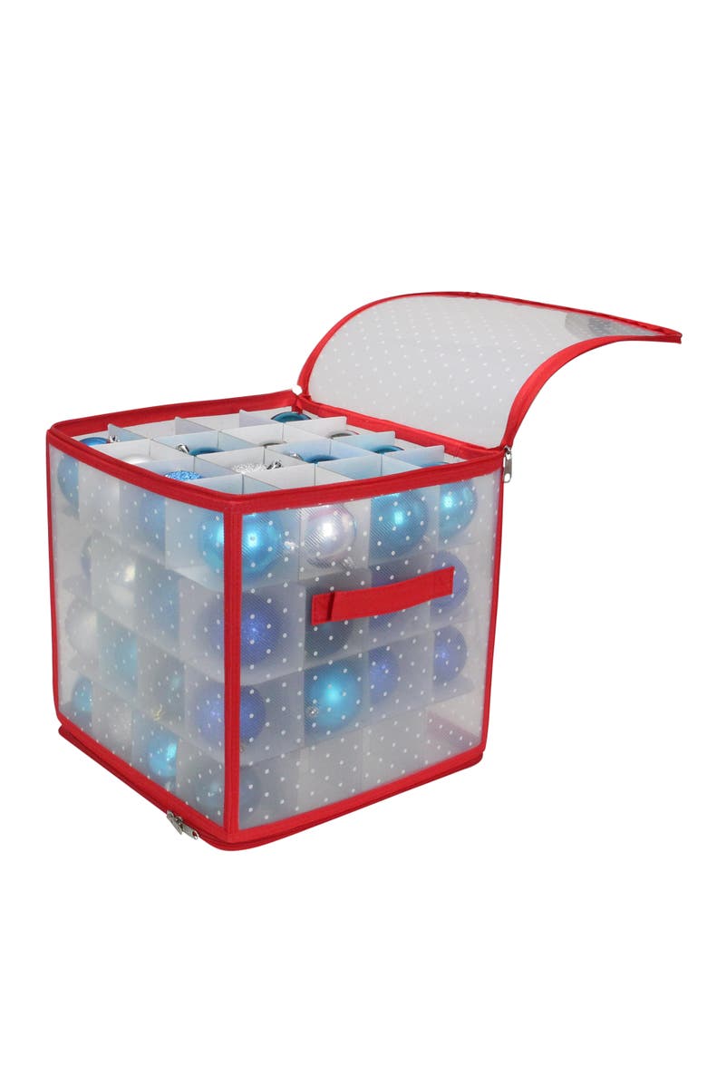 Northlight Transparent Zip Up Christmas Storage Box - 12.5" - Holds 64 Ornaments - Red and Clear, Alternate, color, Clear