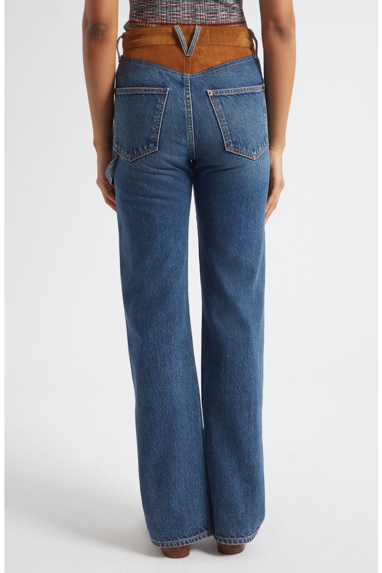 Dylan High Waist Suede Trim Straight Leg Jeans, Alternate, color, EQUINOX BLUE