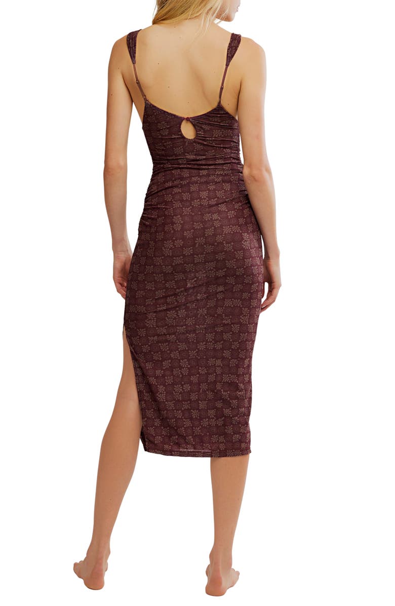 Free People Print Mesh Body-Con Dress, Alternate, color, Brown Combo