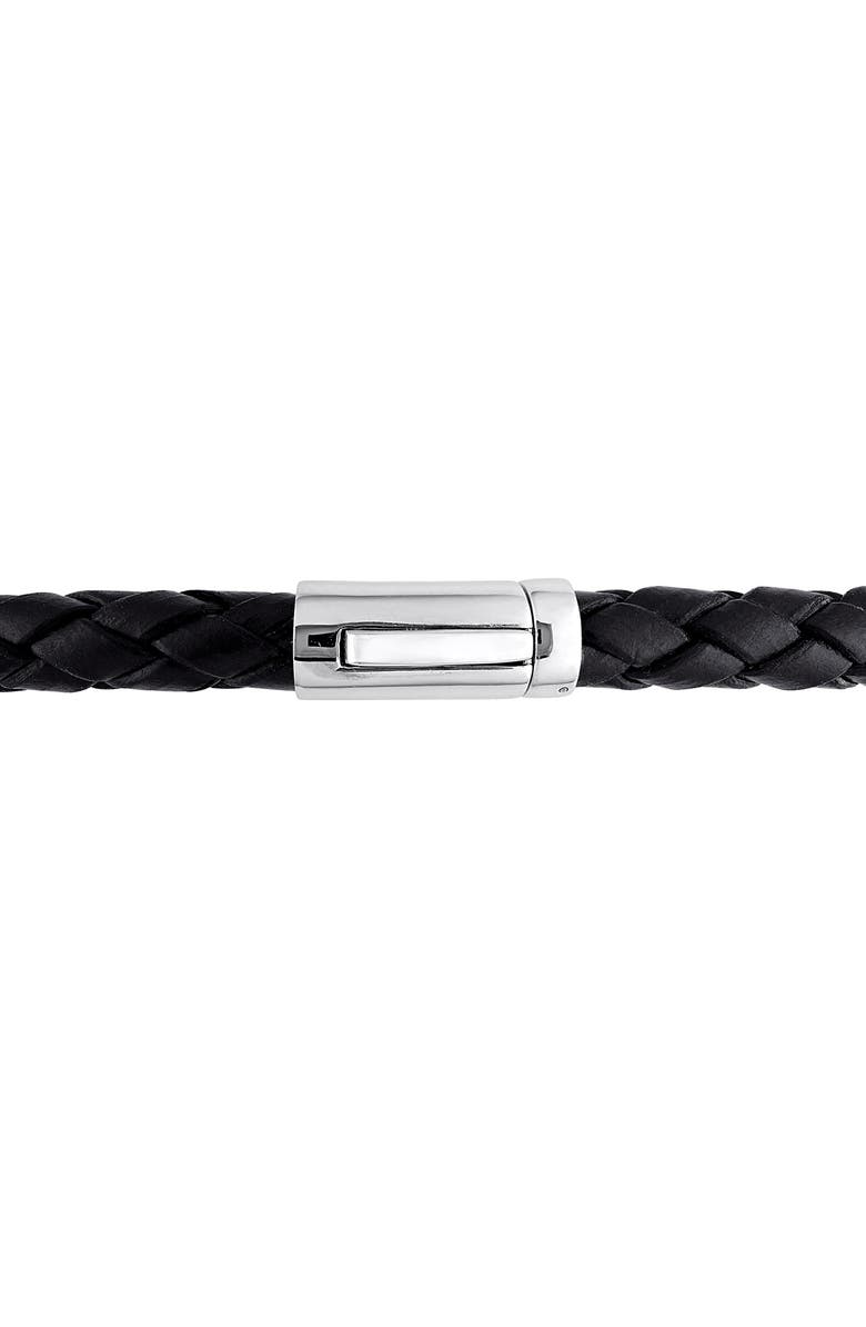 DELMAR Men's Black Cultured Freshwater Pearl Diamond Braided Leather Bracelet - 0.26ct., Alternate, color, Black
