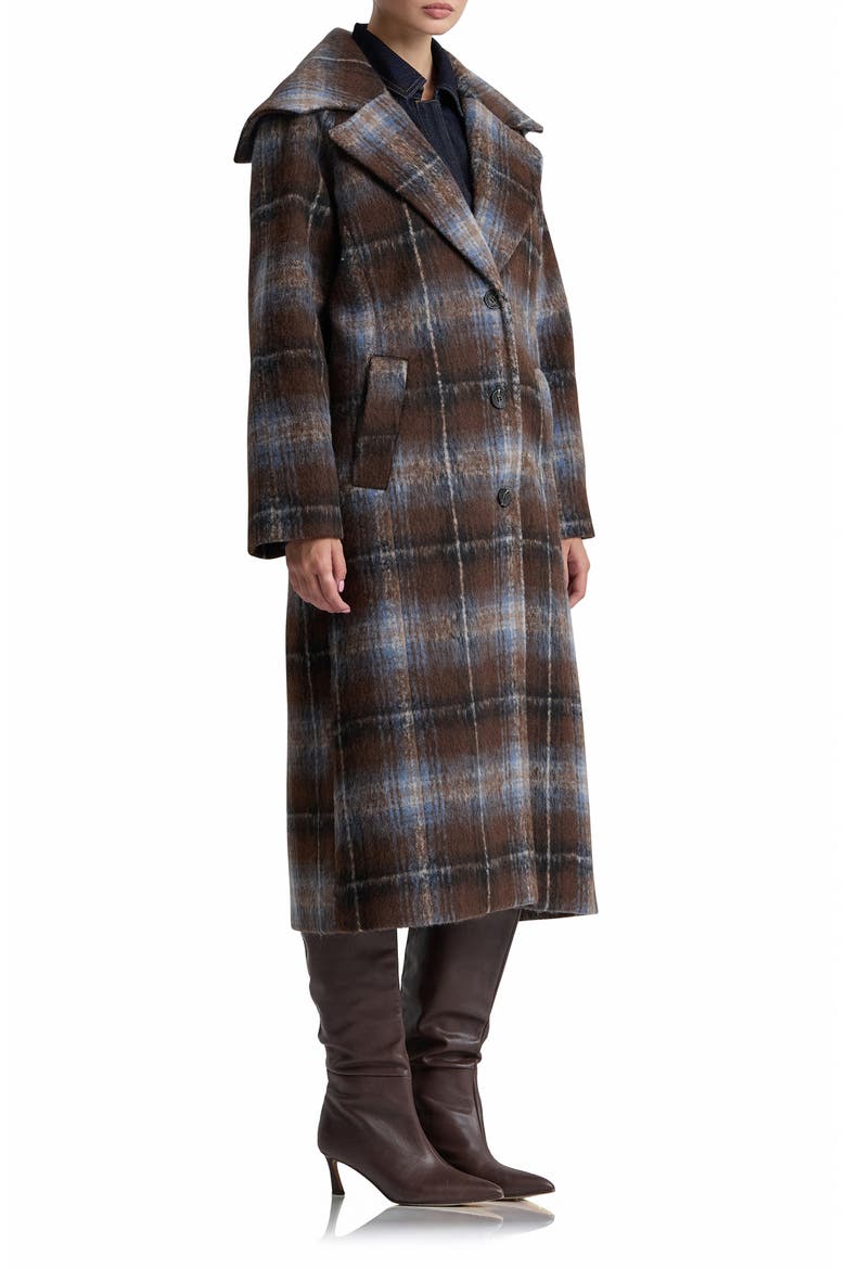 Plaid Wide Collar Coat, Alternate, color, BROWN/ BLUE PLAID