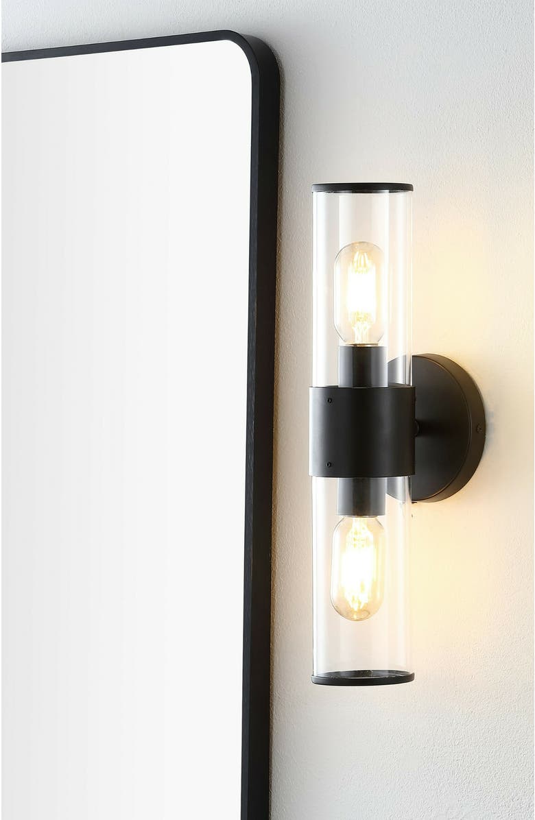JONATHAN Y Quinn 2-Light Mid-Century Modern Iron/Acrylic LED Sconce, Alternate, color, Oil Rubbed Bronze/Clear