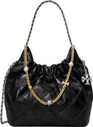 Tory Burch Mini Fleming Distressed Leather Hobo Bag