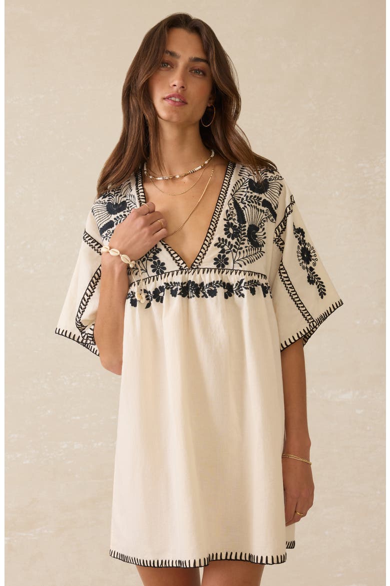Sunday Embroidered Cotton & Linen Minidress, Alternate, color, NATURAL