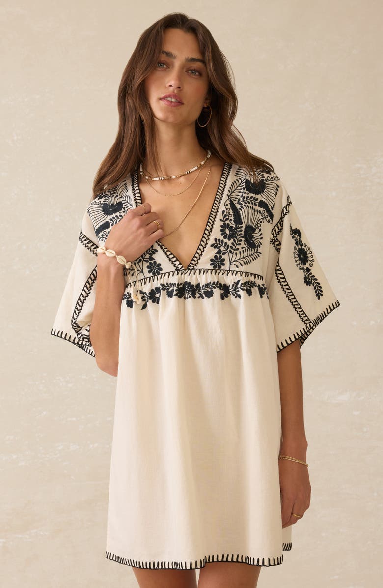 Faherty Sunday Embroidered Cotton & Linen Minidress, Alternate, color, 