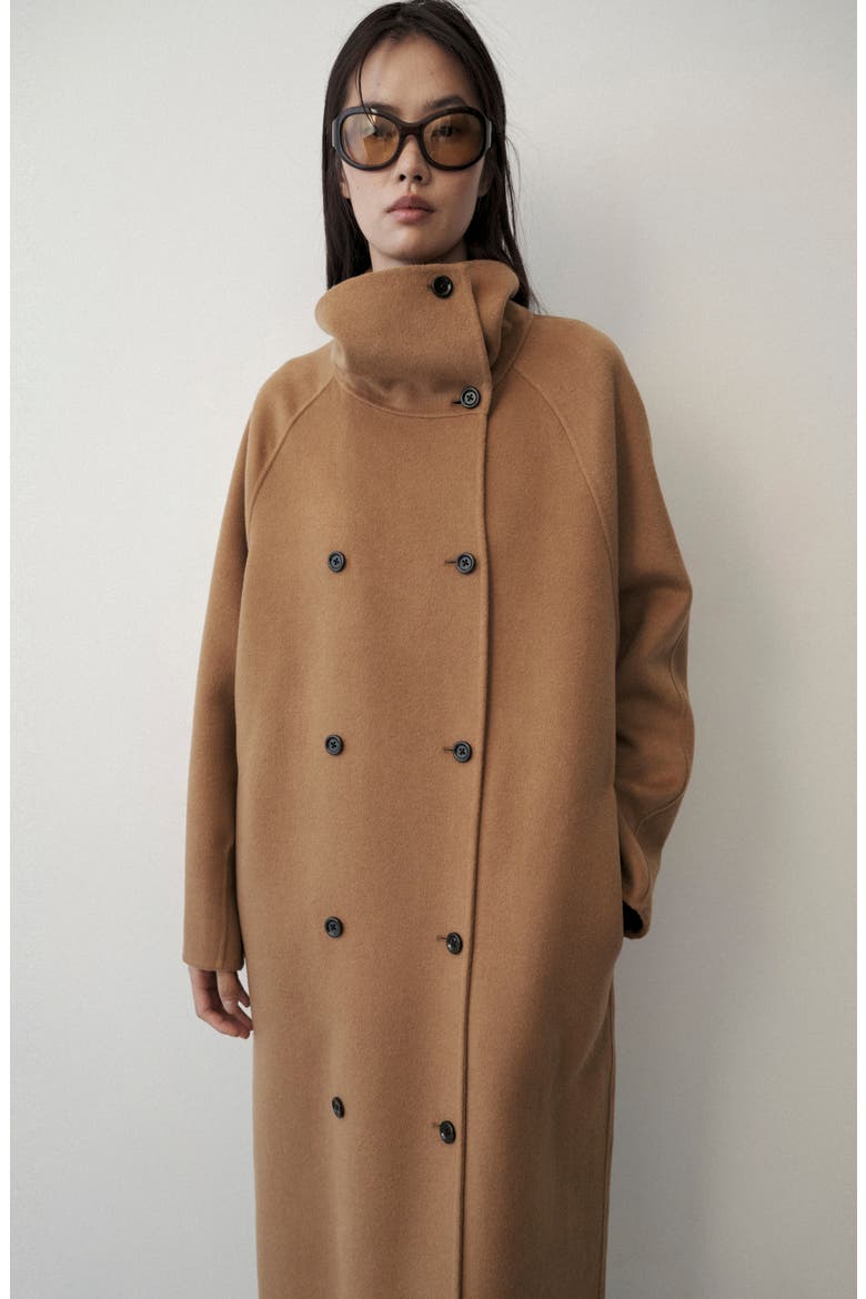 Detachable Scarf Wool Blend Coat, Alternate, color, MEDIUM BROWN