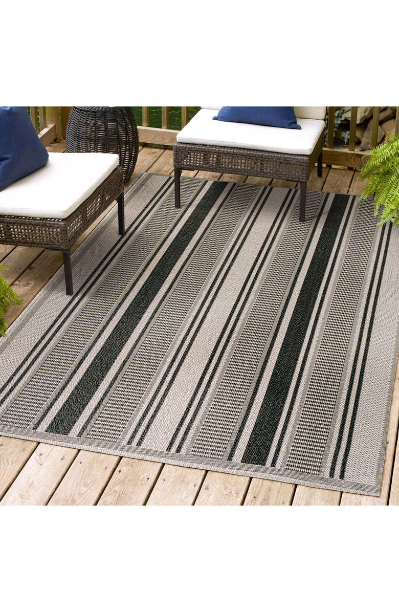 JONATHAN Y Haynes Modern Double Stripe Indoor/Outdoor Area Rug, Alternate, color, Black/Beige