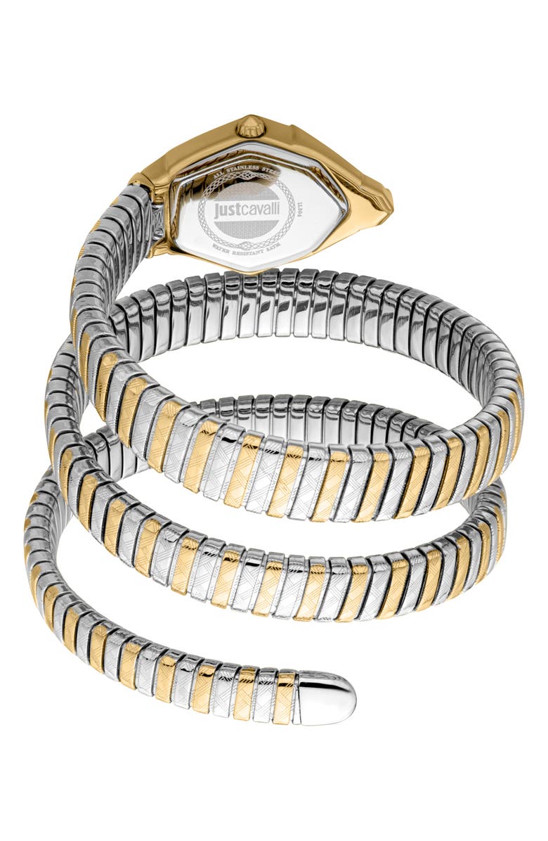 Just Cavalli Snake Bracelet Watch, 23mm x 32mm, Alternate, color, Silver/ Gold/ White