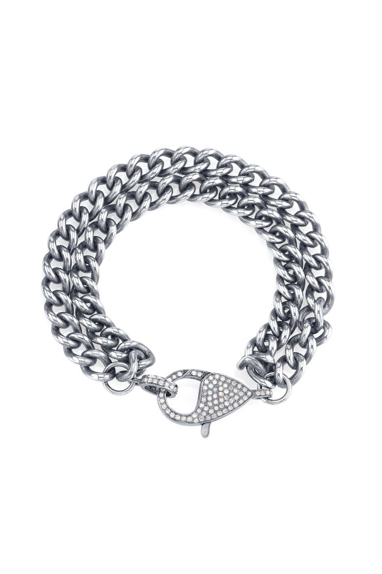 Double Curb Chain Bracelet With Diamond Lobster Clasp, Main, color, Sterling Silver