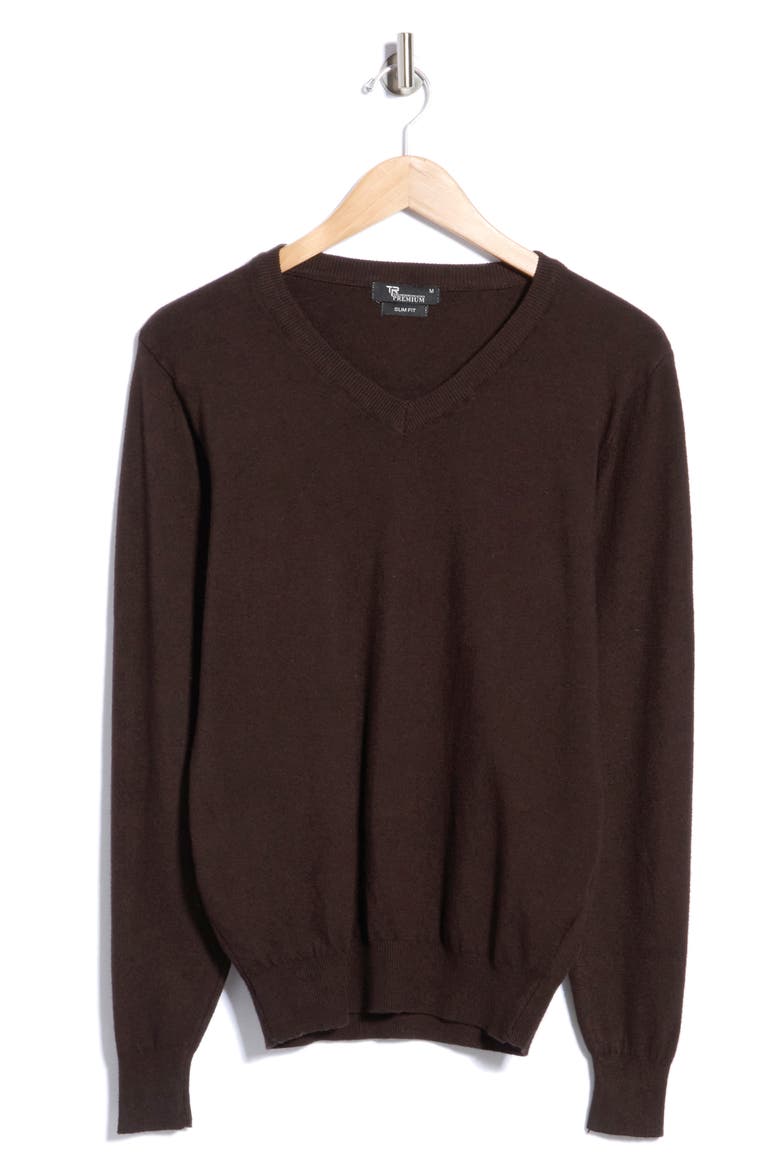 V-Neck Sweater, Alternate, color, BROWN