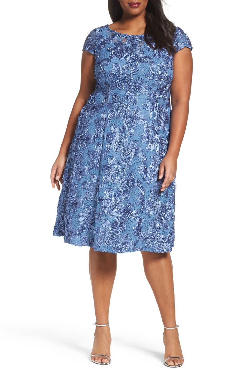 Alex Evenings Sequin Lace Cocktail Dress, Main, color, Brush Periwinkle