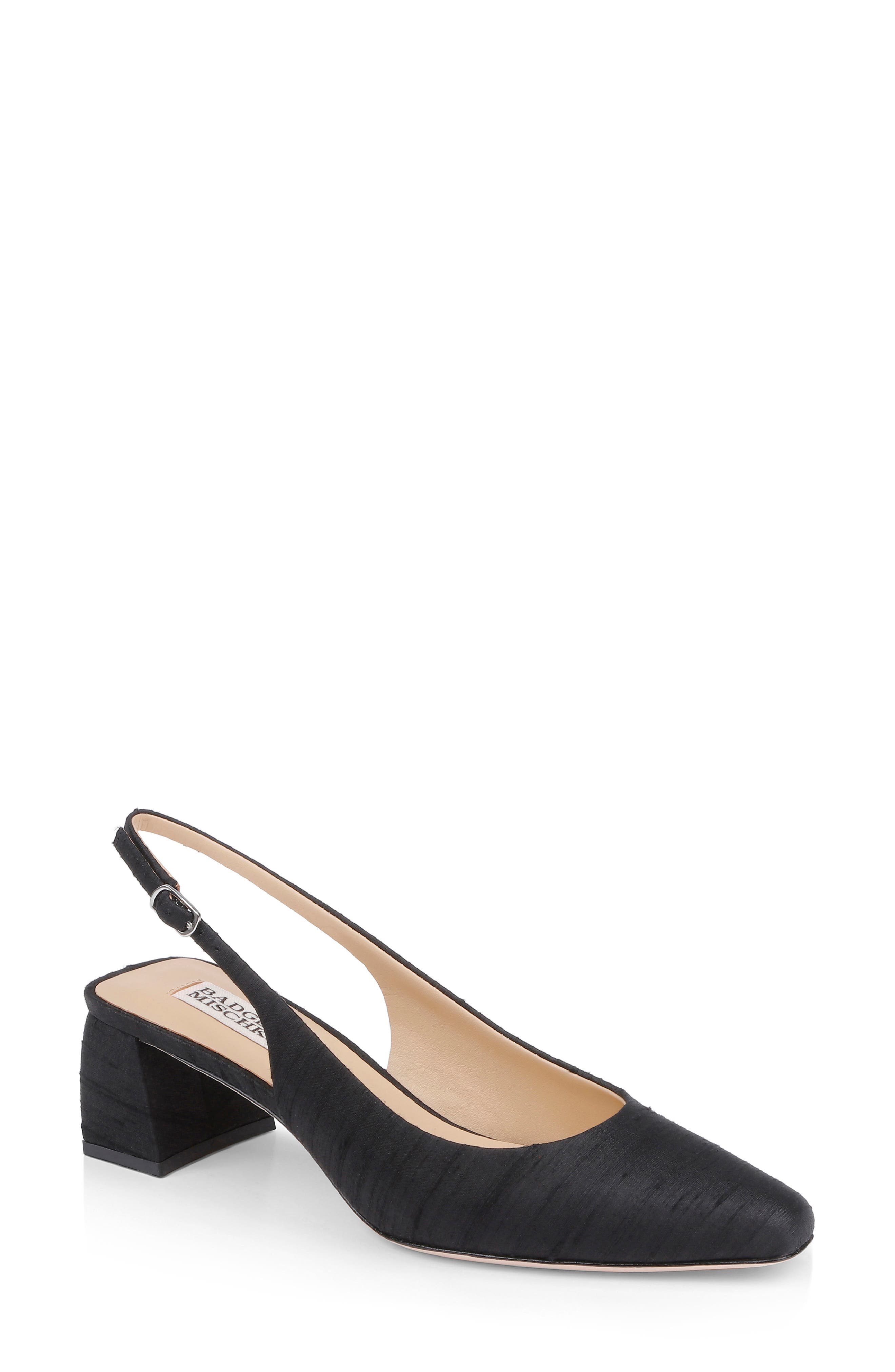 BADGLEY MISCHKA Oaklee Block Heel Slingback Pump, Main, color, Black Silk