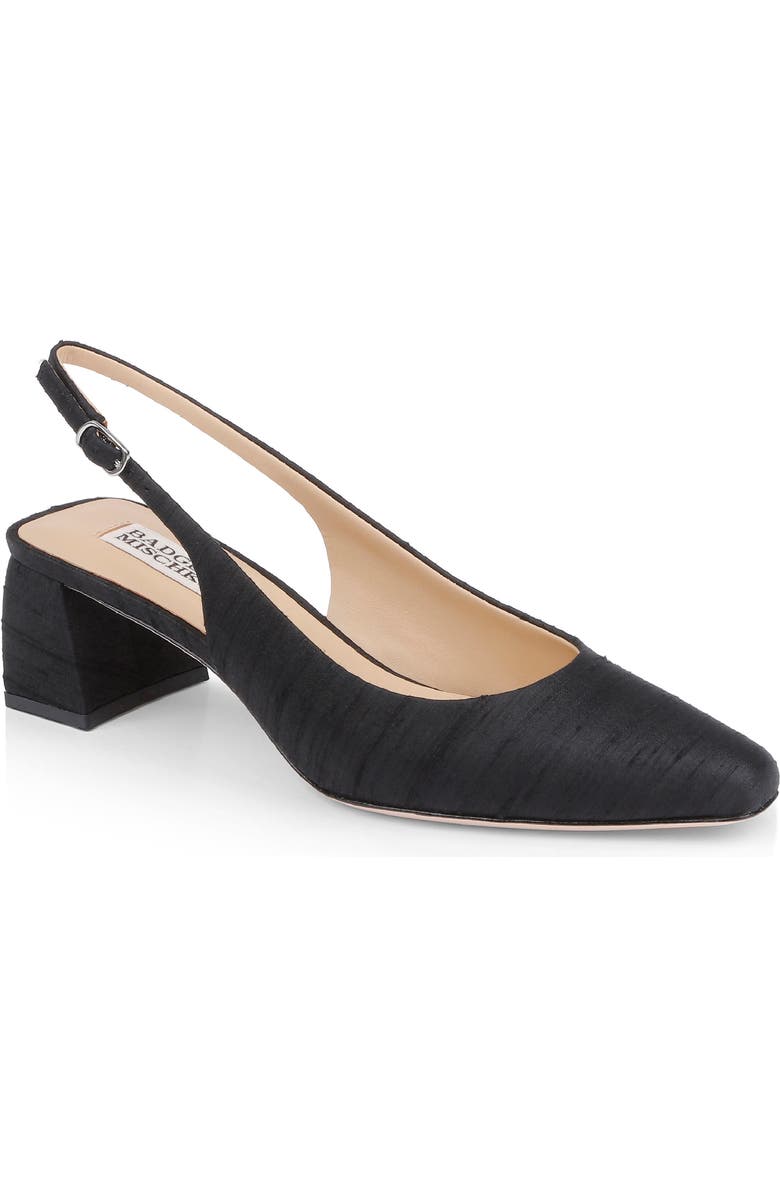BADGLEY MISCHKA Oaklee Block Heel Slingback Pump, Main, color, Black Silk