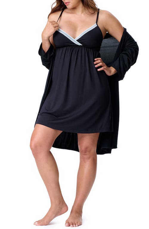 Motherhood Maternity Maternity Robe And Nursing Chemise Sleep Set In Black