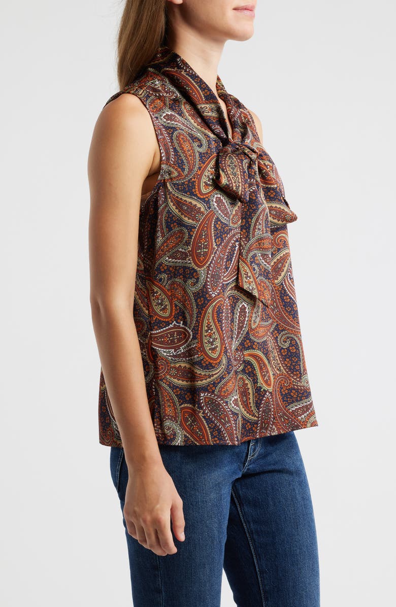 Tahari ASL Sailor Tie Neck Sleeveless Top, Alternate, color, Navy/ Orange Multi