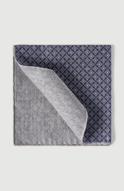 Linen and silk pocket square with geometric pattern