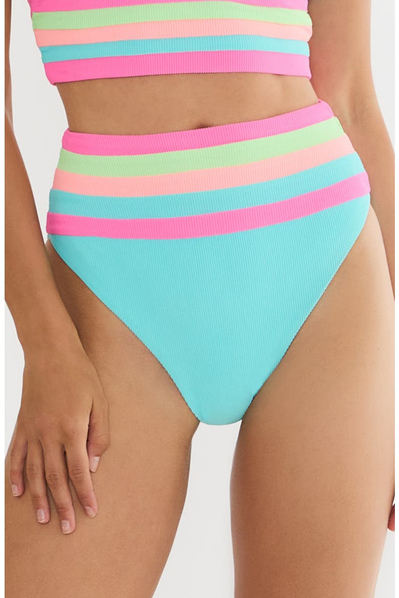 Millie Colorblock High Waist Bikini Bottoms, Main, color, HIBISCUS COVE COLORBLOCK
