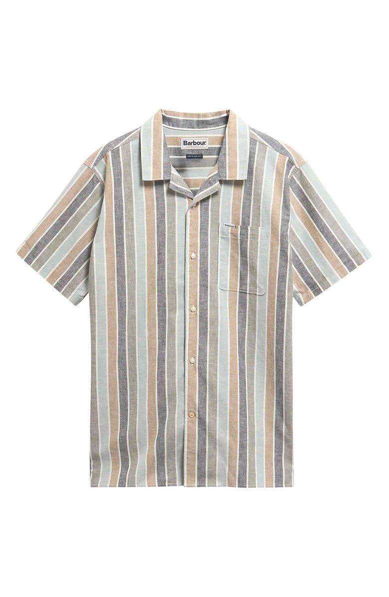 Barbour Hayton Stripe Slub Cotton & Linen Camp Shirt, Alternate, color, Dusty Slate