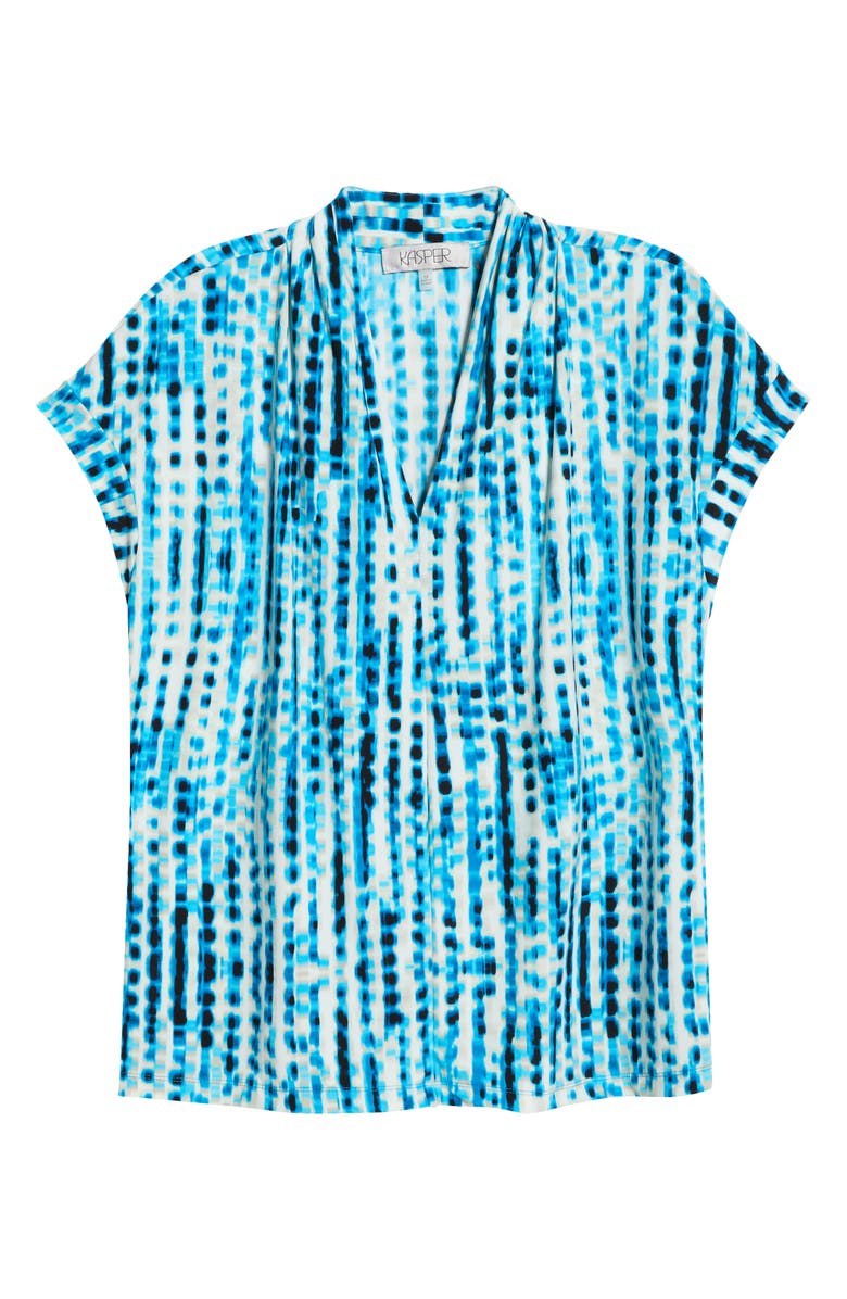 KASPER Blurred Line Print Stretch Crepe Top, Main, color, Bright Azul Multi