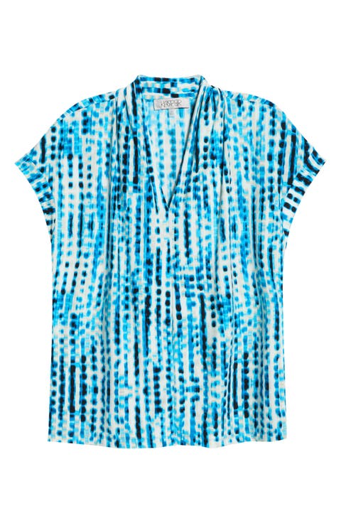 Blurred Line Print Stretch Crepe Top (Plus)