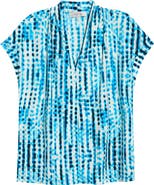 KASPER Blurred Line Print Stretch Crepe Top