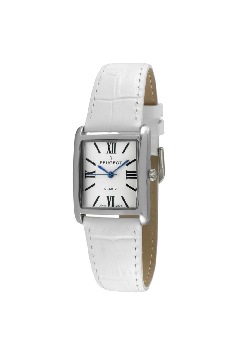 Roma Tank Leather Strap Watch - 26x32MM, Main, color, White