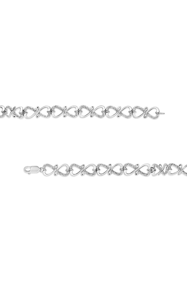 Silver 1/3 Cttw Round-Cut Diamond Double Heart Infinity Link 7.25" Bracelet, Alternate, color, White