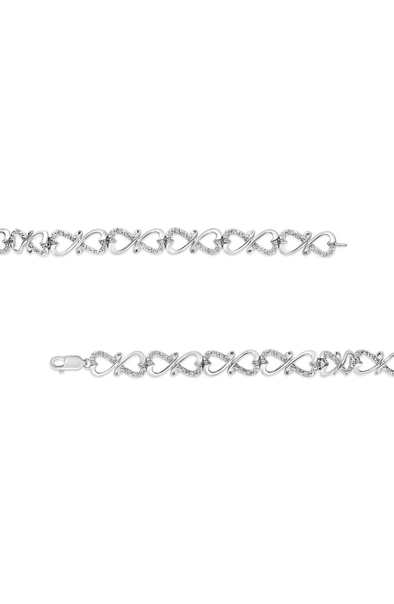 Haus of Brilliance Silver 1/3 Cttw Round-Cut Diamond Double Heart Infinity Link 7.25" Bracelet, Alternate, color, White
