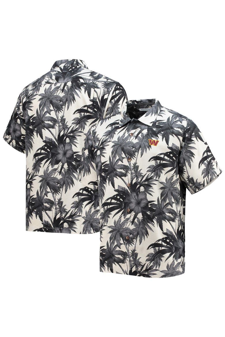 Men's Tommy Bahama Black Washington Commanders Sport Harbor Island Hibiscus Camp Button-Up Shirt, Main, color, Black
