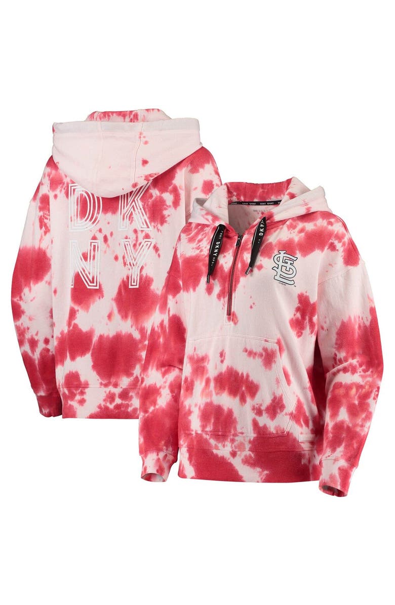 DKNY SPORT Women's DKNY Sport White/Red St. Louis Cardinals Dakota Tie-Dye Half-Zip Hoodie, Main, color,