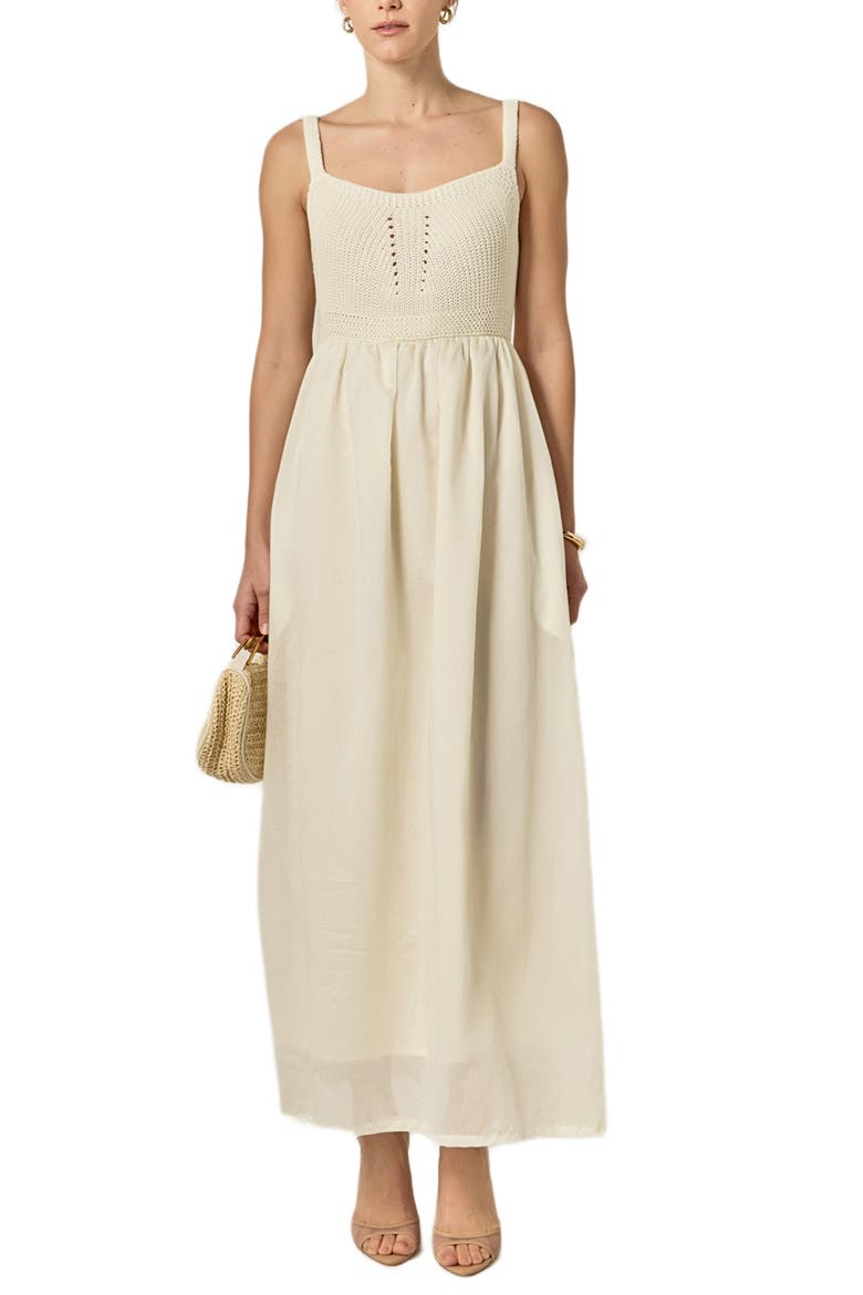 Mixed Media Open Back Dress, Main, color, CREAM