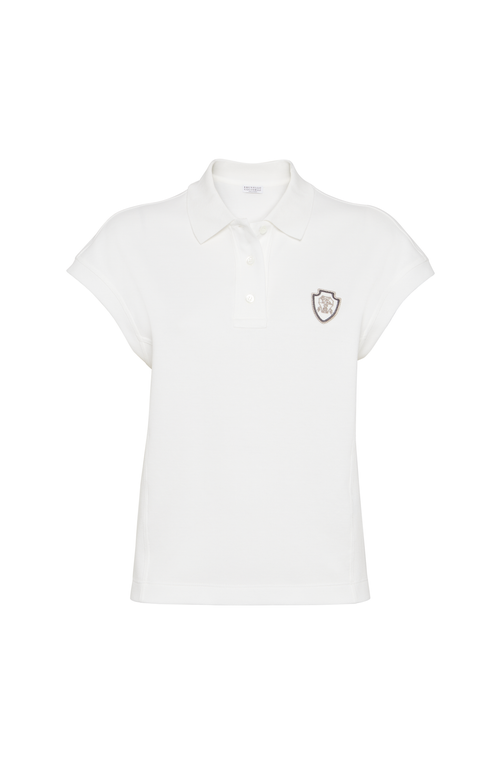 Brunello Cucinelli Polo Top With Cap Sleeves And Straight Hem In White