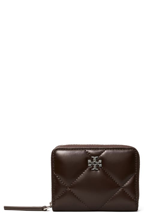 Kira Pavé Diamond Quilted Leather Zip Card Case