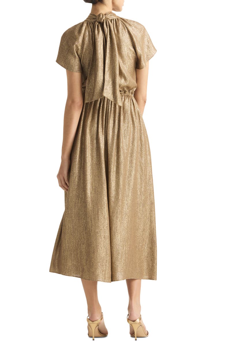 ST. JOHN Metallic Wrap Bodice Midi Dress, Alternate, color, Gold