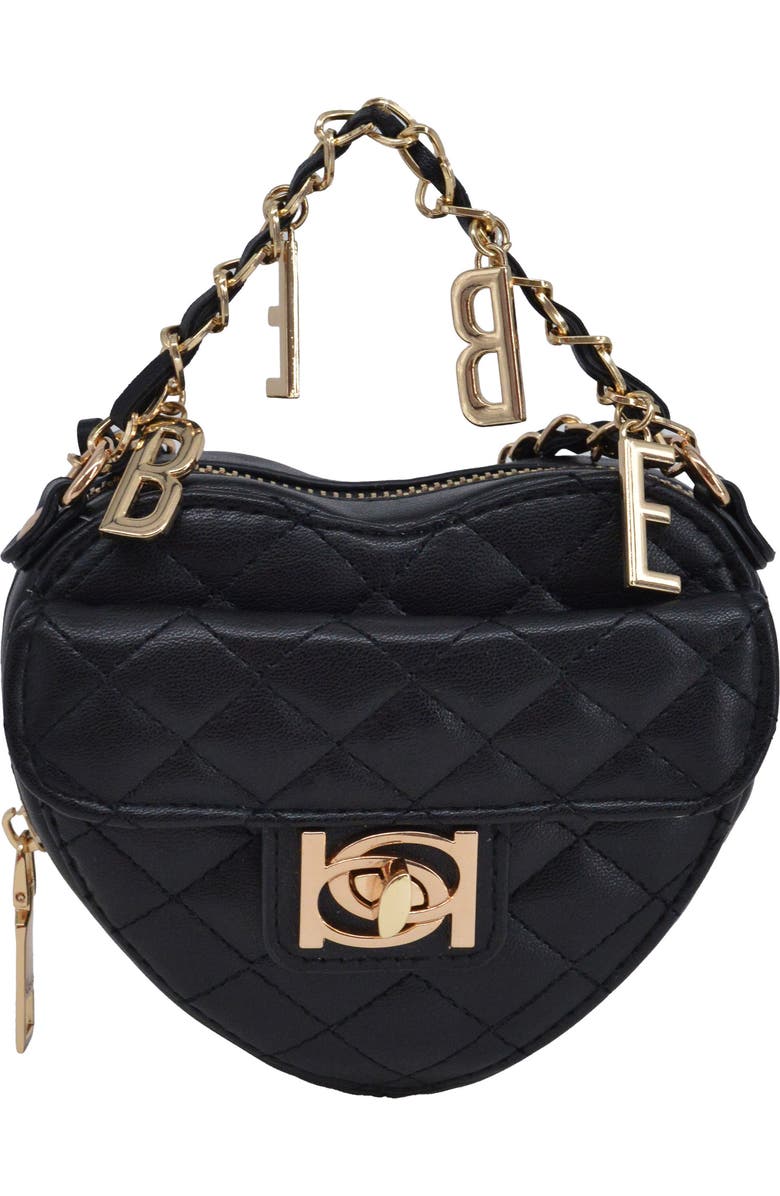 bebe Solana Quilted Heart Crossbody Bag, Main, color, Black
