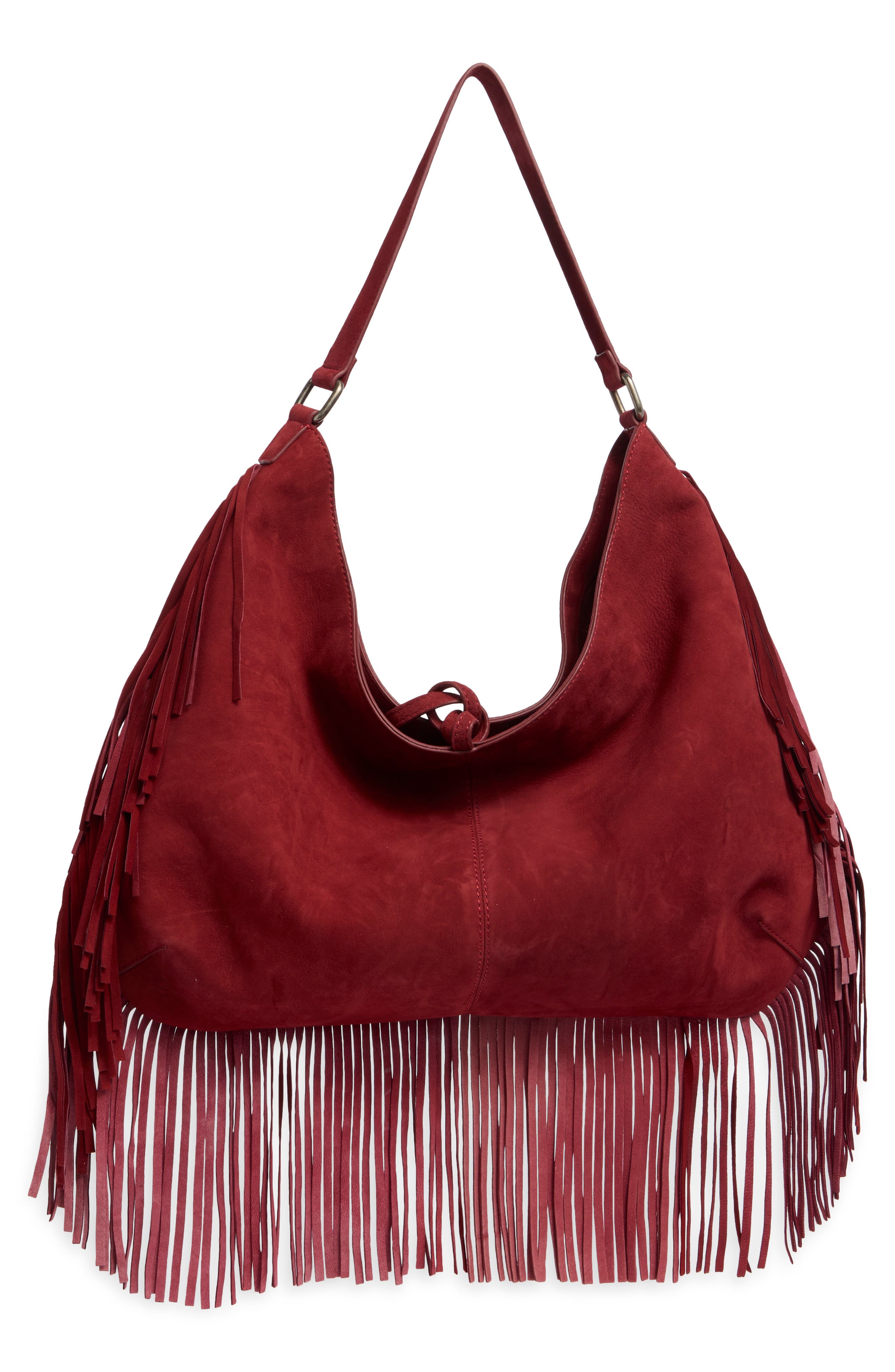 Finn Fringe Leather Shoulder Bag, Alternate, color, CHILLED MERLOT