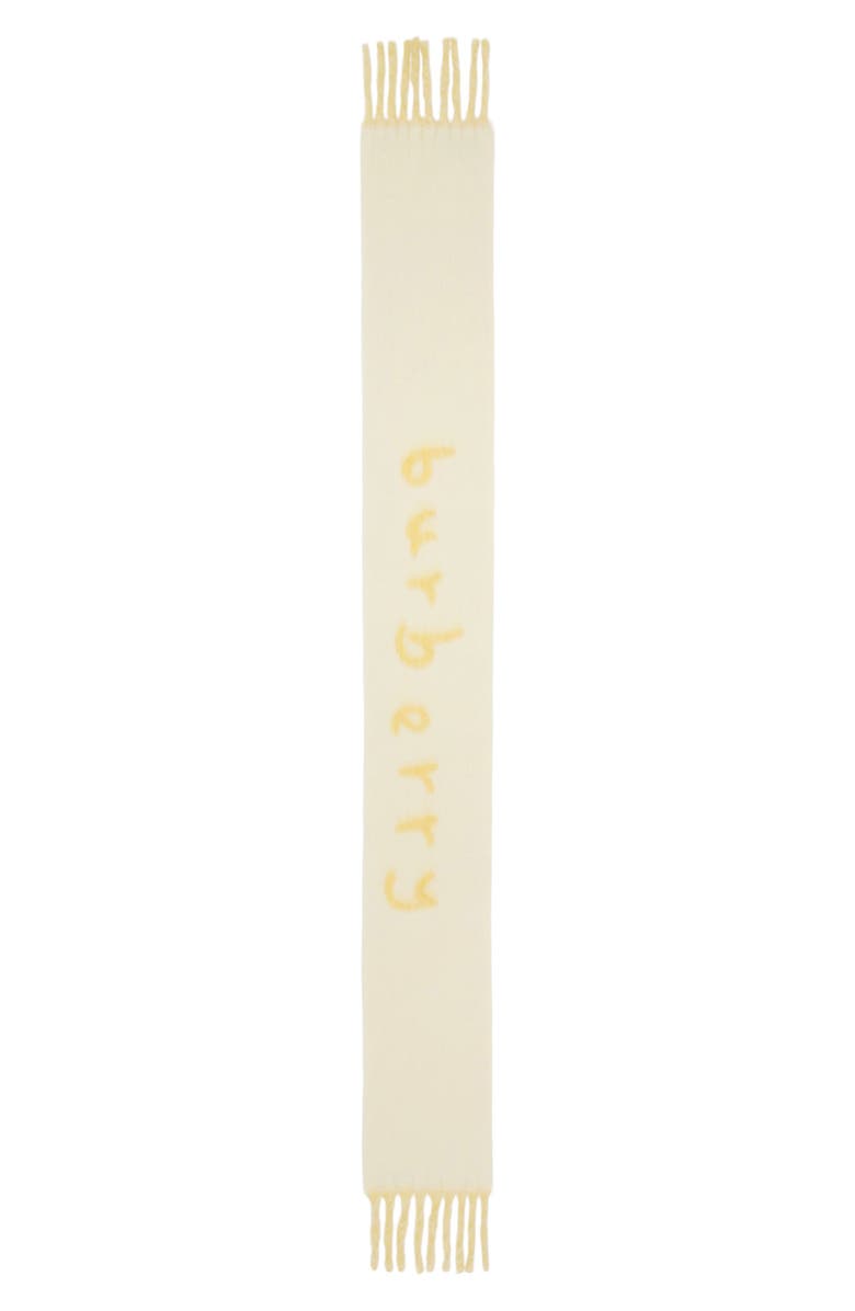 Burberry Logo Text Jacquard Reversible Alpaca & Wool Blend Fringe Scarf, Main, color, Sandstone