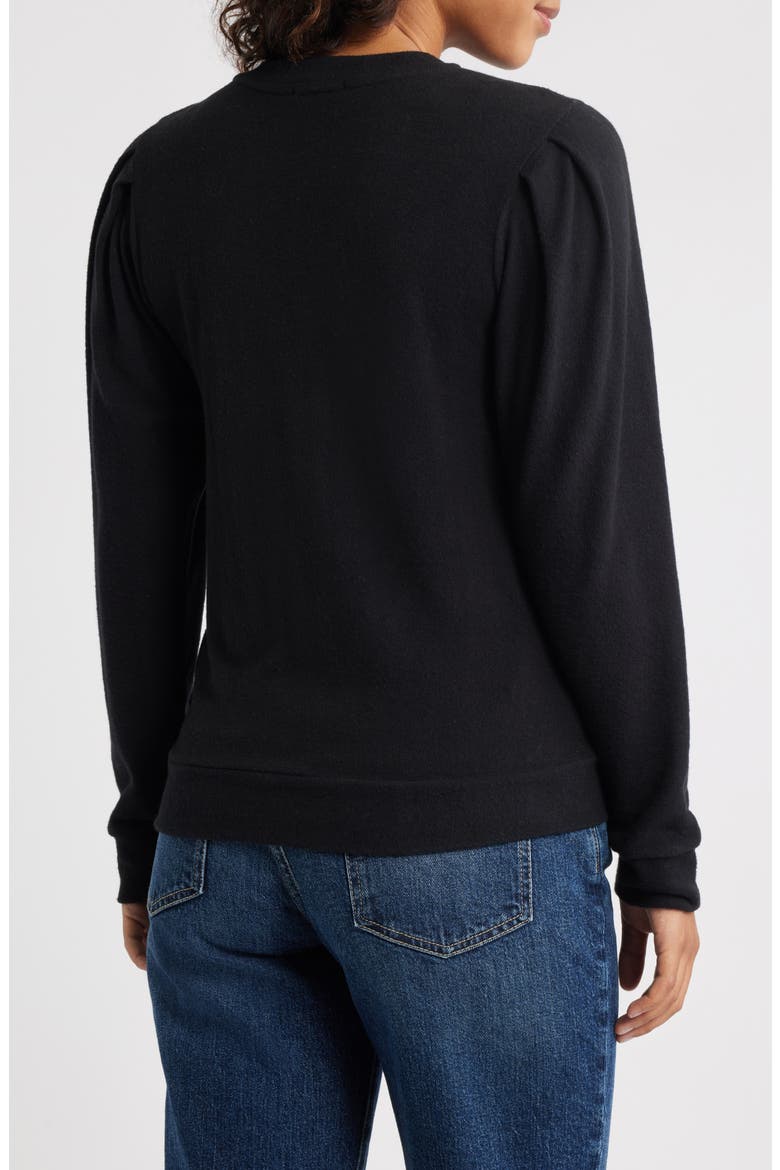 Pleated Long Sleeve Brushed Jersey Top, Alternate, color, BLACK