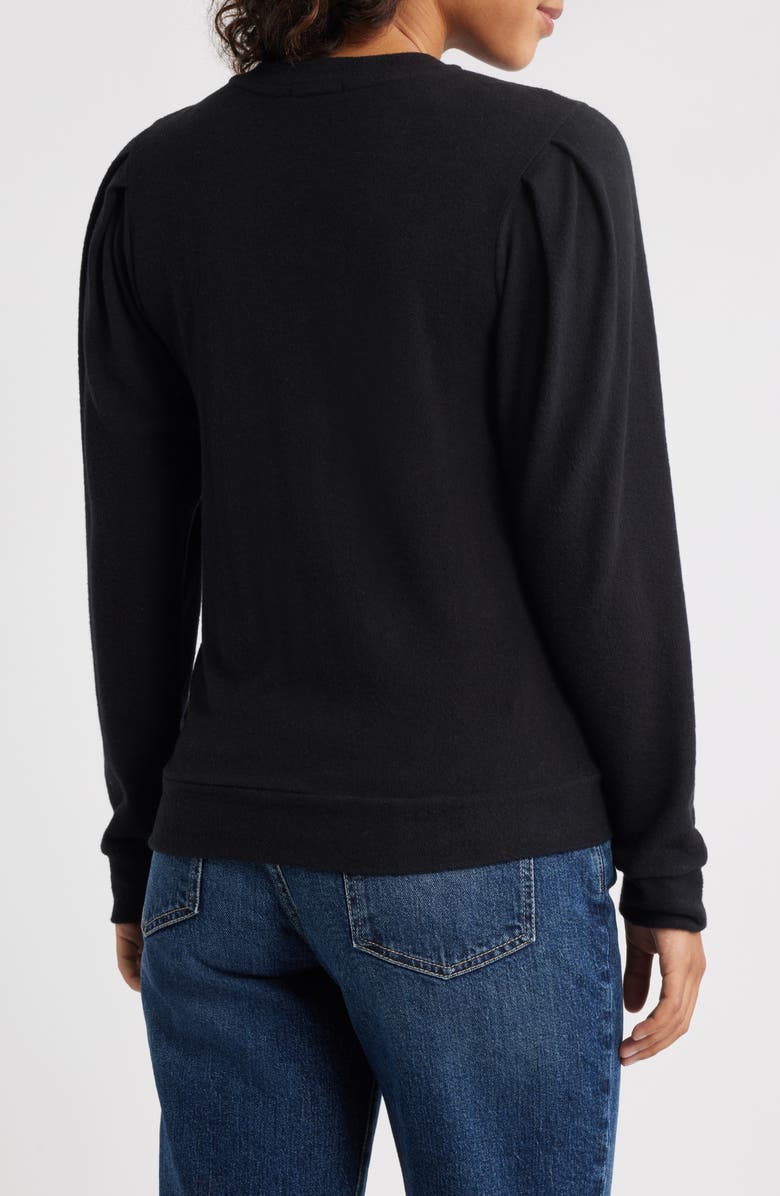 Loveappella Pleated Long Sleeve Brushed Jersey Top, Alternate, color, Black