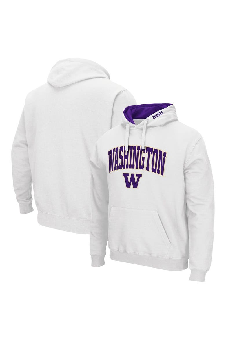 Men's Colosseum White Washington Huskies Arch & Logo 3.0 Pullover Hoodie, Main, color, White