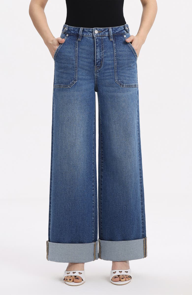 Bayeas Super High Waist Wide Leg Utility Jeans, Main, color, Medium Blue