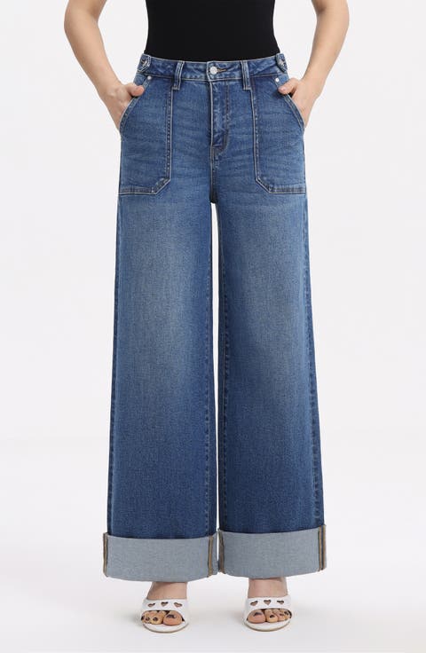 Super High Waist Wide Leg Utility Jeans