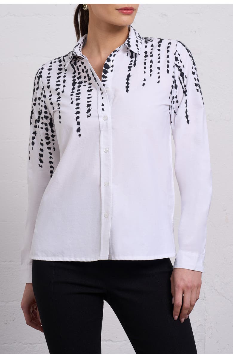 Franne Golde Cascading Dot Print Cotton Shirt, Alternate, color, White