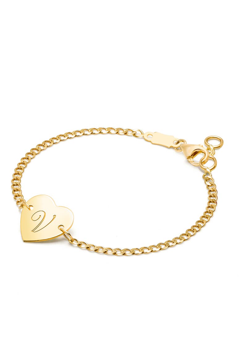 14K Gold Heart of Gold ID & Engraved Initial 6" Bracelet, Main, color, 14K Gold - V