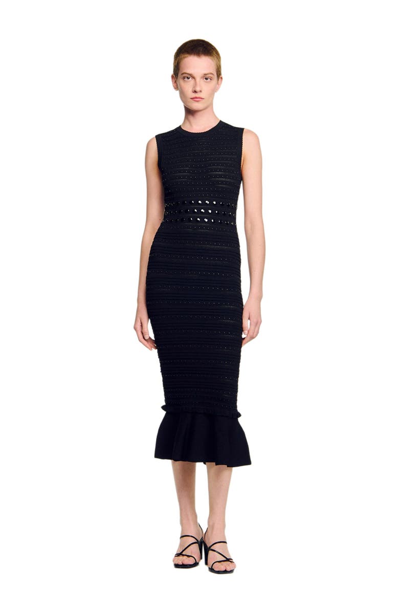 SANDRO Knit midi dress with studs, Alternate, color, Black