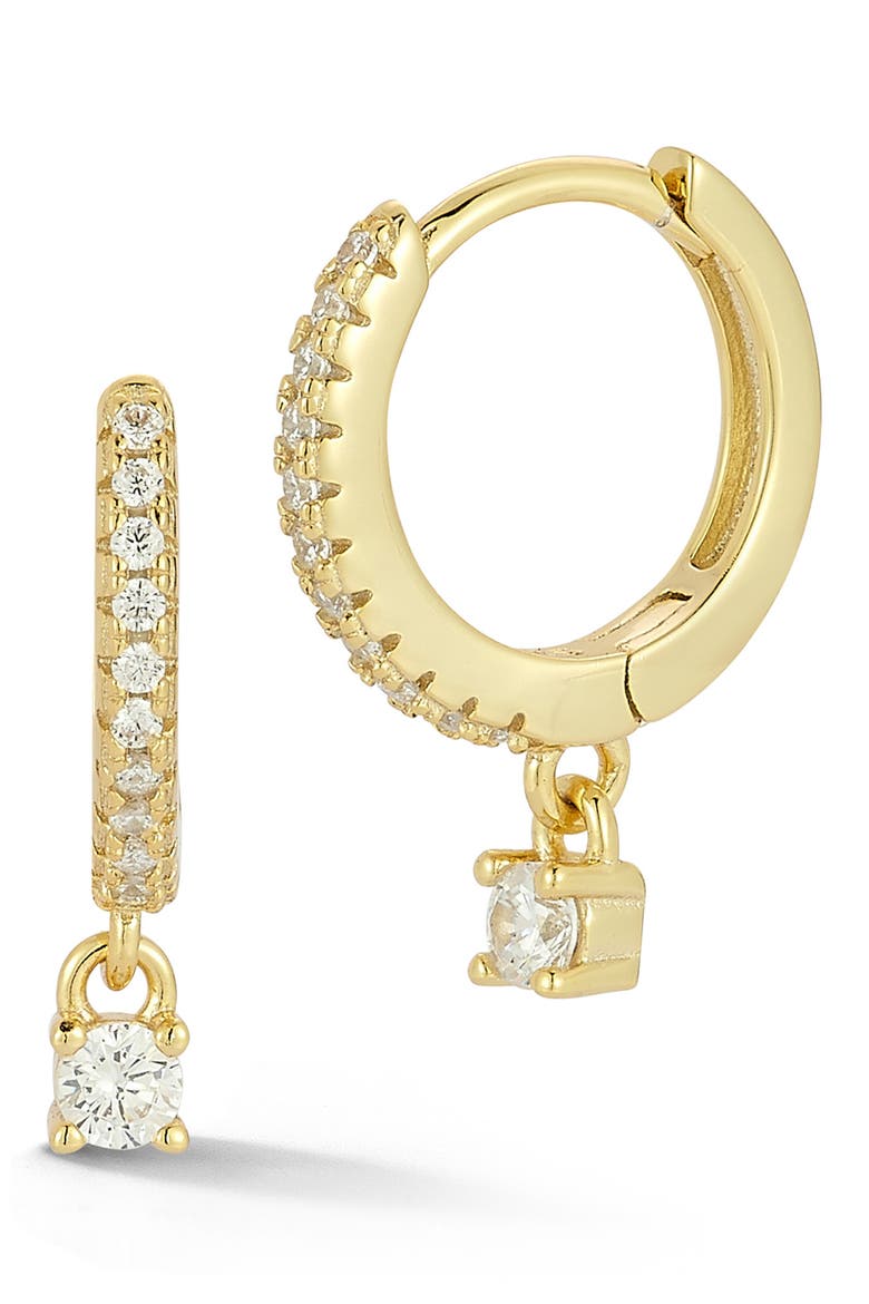 Cubic Zirconia Drop Hoop Earrings, Main, color, GOLD