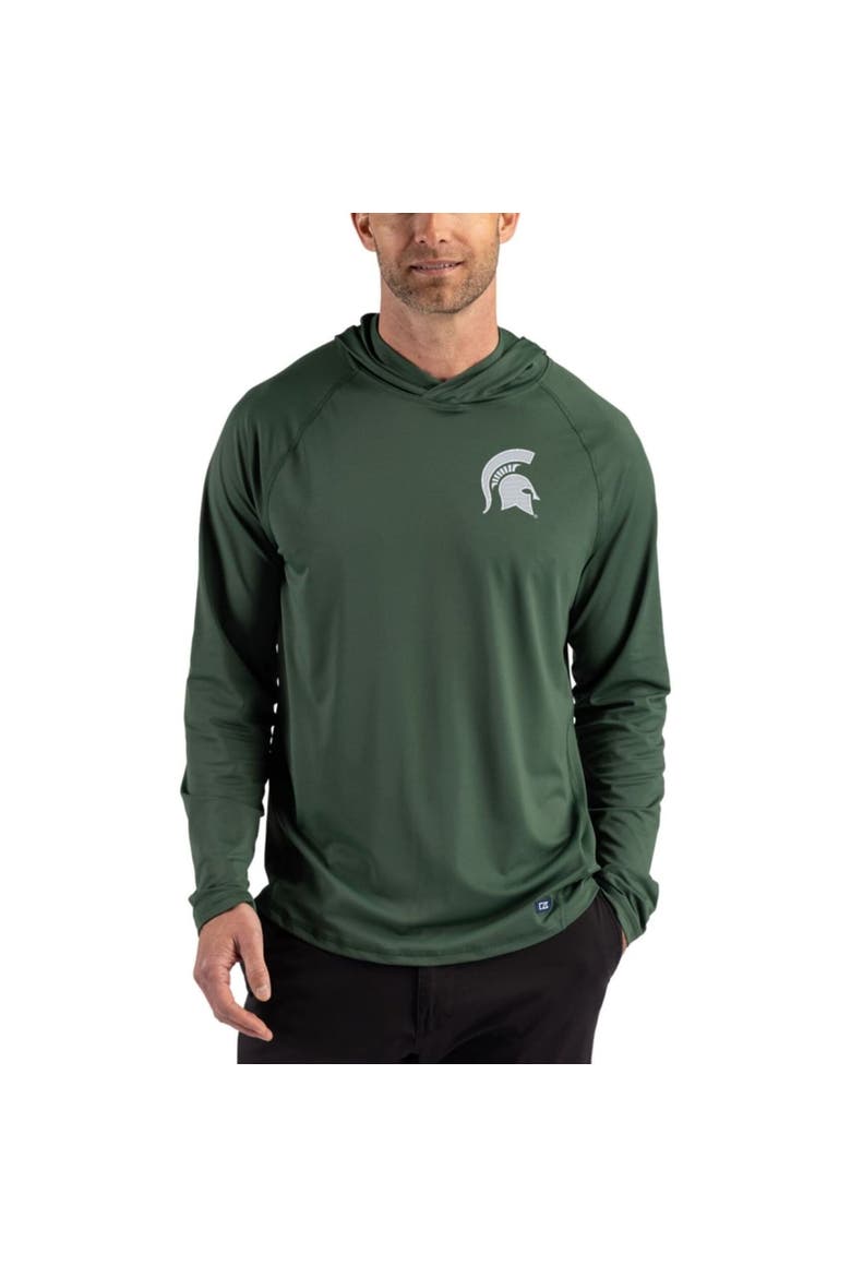 Men's Cutter & Buck Green Michigan State Spartans Prospect Recycled Featherlight Stretch Hoodie, Main, color, Green