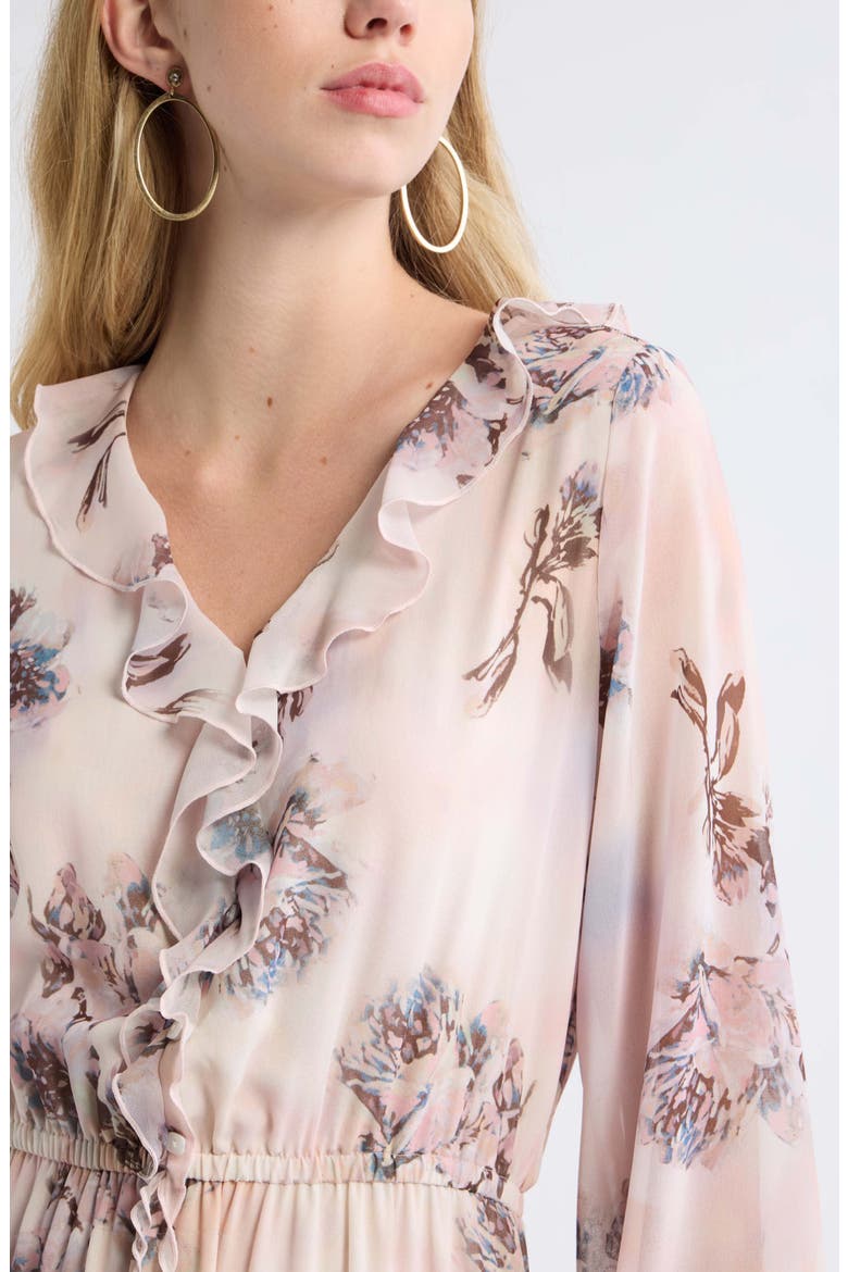 Ruffle Chiffon Maxi Dress, Alternate, color, IVORY DAPPLED ROSES